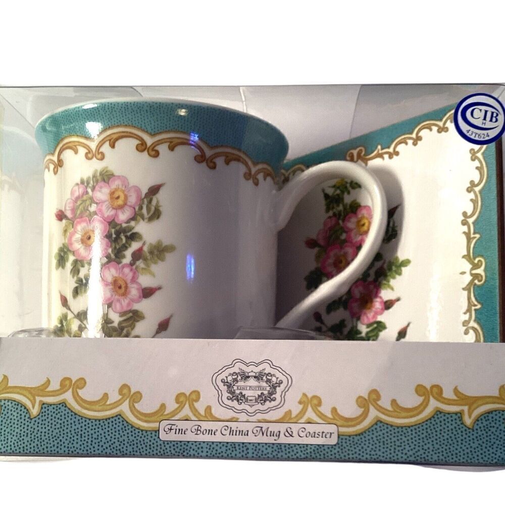 Kent Pottery Fine Bone China Mug & Coaster Rosa Set NEW
